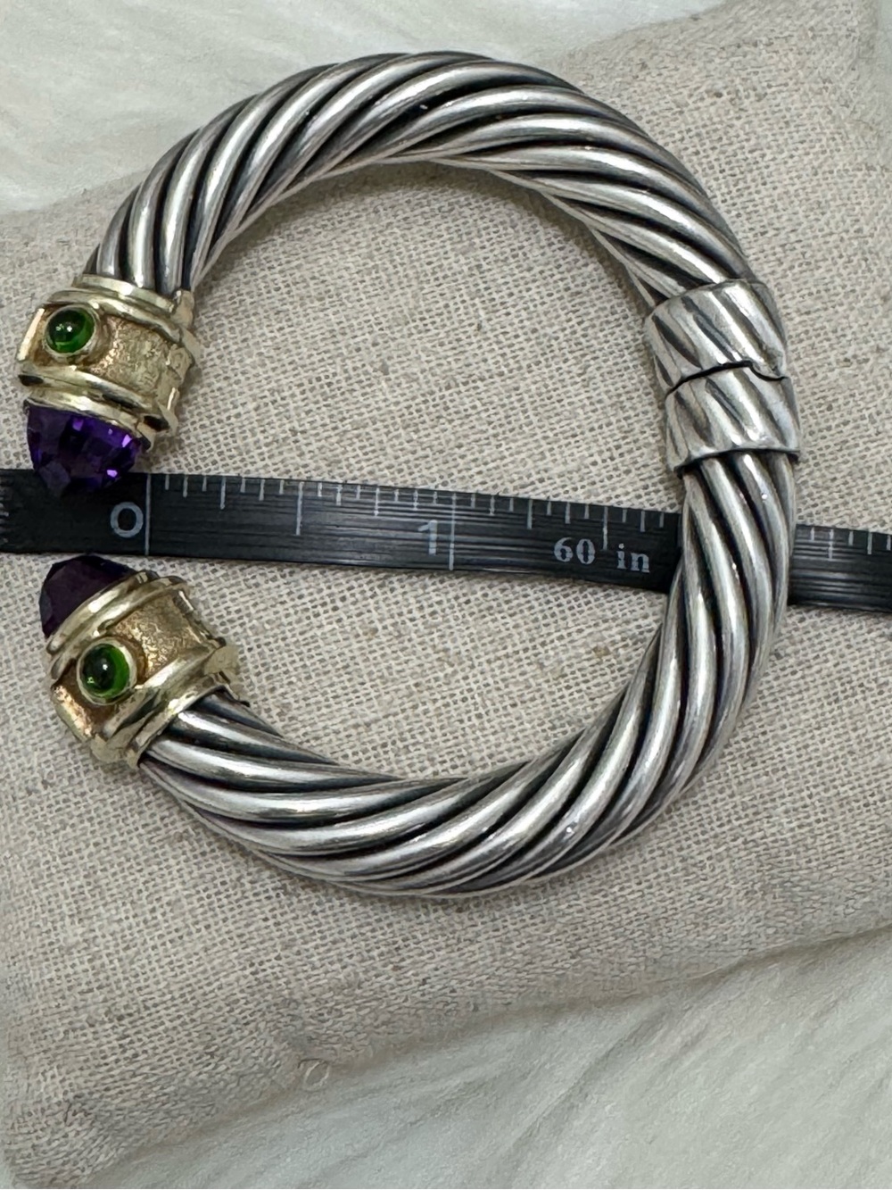 David Yurman 10mm Renaissance Amethyst Pink Tourmaline Emerald Cable Bracelet - Picture 14 of 16